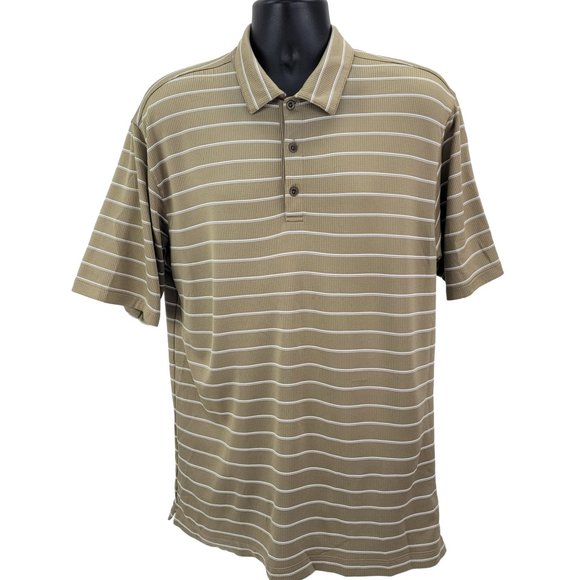 Nike Golf Polo Shirt Men’s L Bronze White Striped Dri-FIT Performance Wicking - Picture 2 of 7